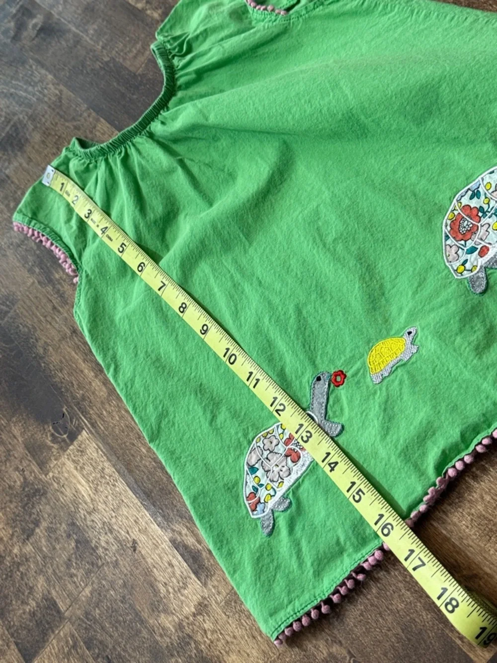 CARTER'S Cotton Green Pom-Trim Turtle Appliqué Dress Size 6-9M